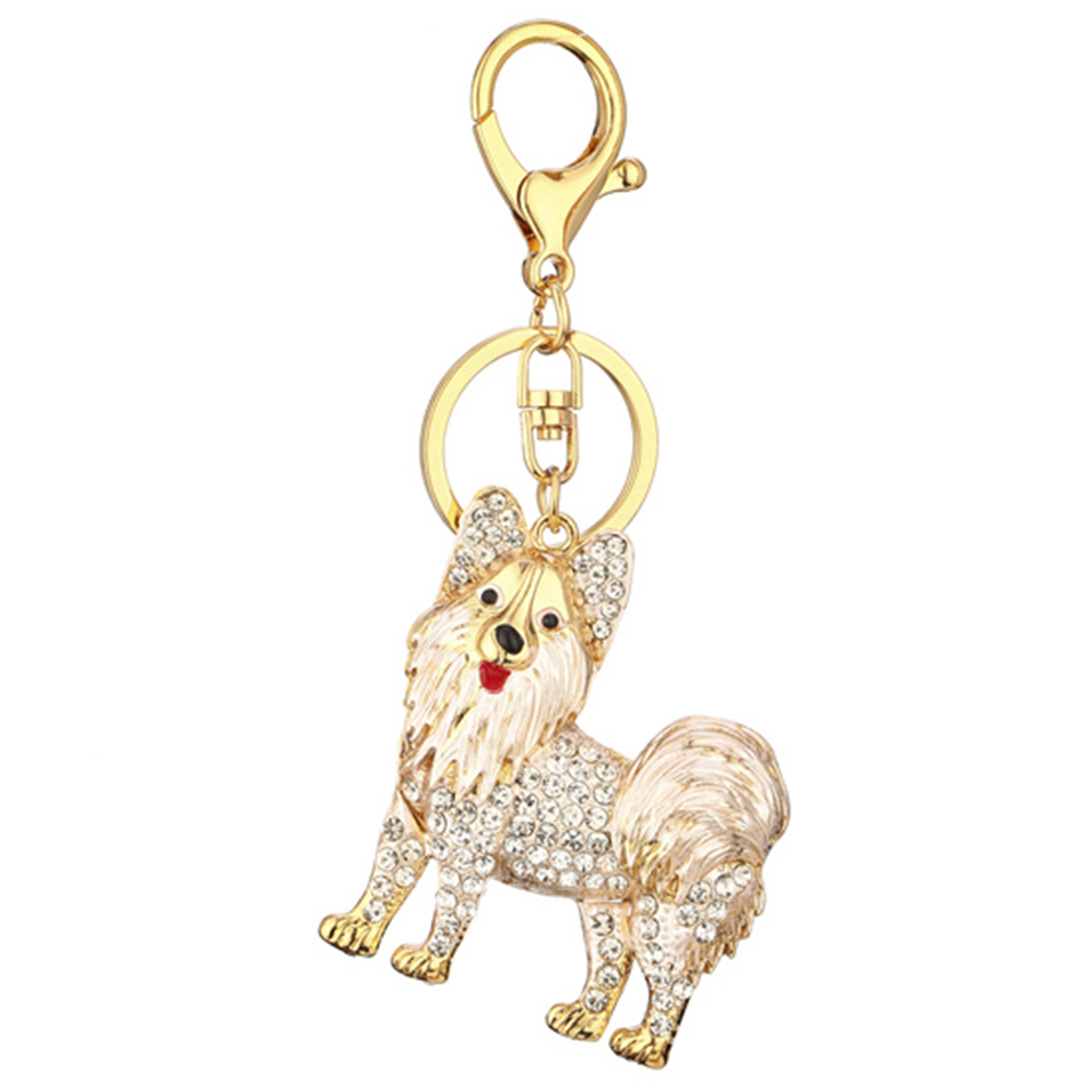 Bling Rhinestone Corgi Dog Puffy Tassel Keychain Purse Charm