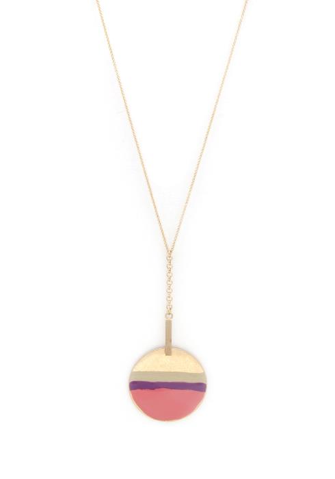 TRIPLE COLOR BLOCK ROUND PENDANT NECKLACE