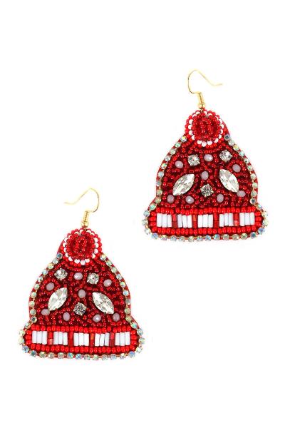 CHRISTMAS SEED BEAD BEANIES HAT HOOK EARRING