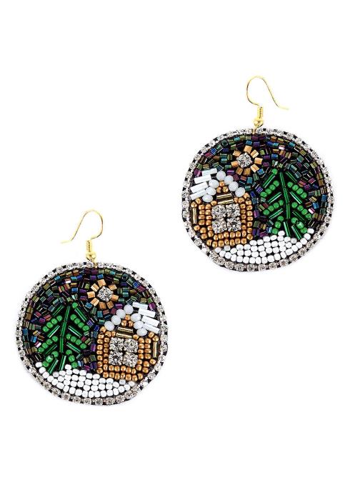 ROUND CHRISTMAS SCENE BEADED EARRING