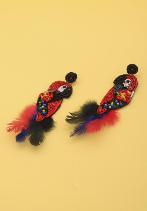 MACAW SEED BEAD FEATHER DANGLE EARRING
