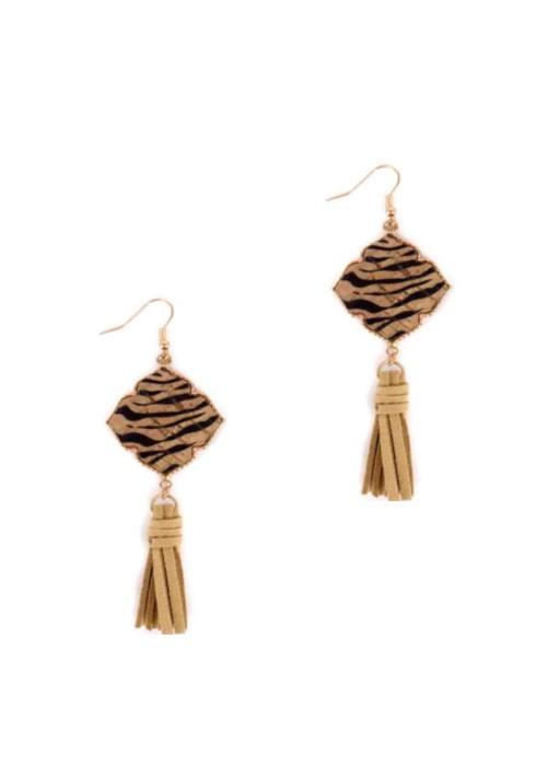 ANIMAL PRINT LONG TASSEL FASHION EARRINGS
