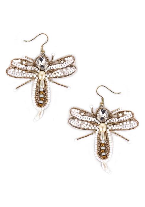 SEED BEAD SPANGLE DRAGONFLY EARRING