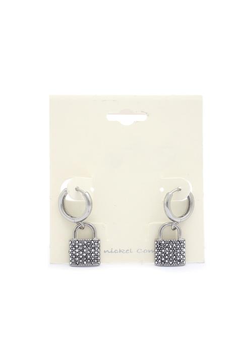 RHINESTONE LOCK CHARM HUGGIE EARRING