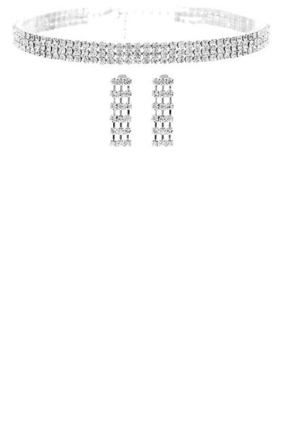 RHINESTONE 3MM 3LINE CHOKER AND EARRING SET