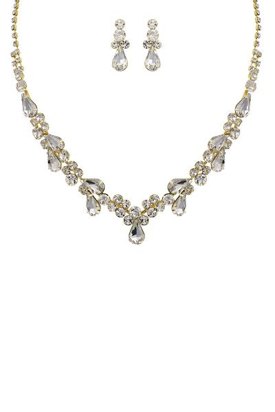 RHINESTONE DROP STONE NECKLACE EARRING SET