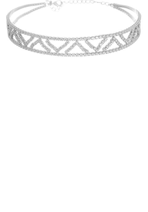 V LINE CRYSTAL CHOKER NECKLACE