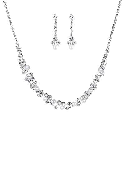 RHINESTONE CRYSTAL PEARL NECKLACE AND EARRING SET