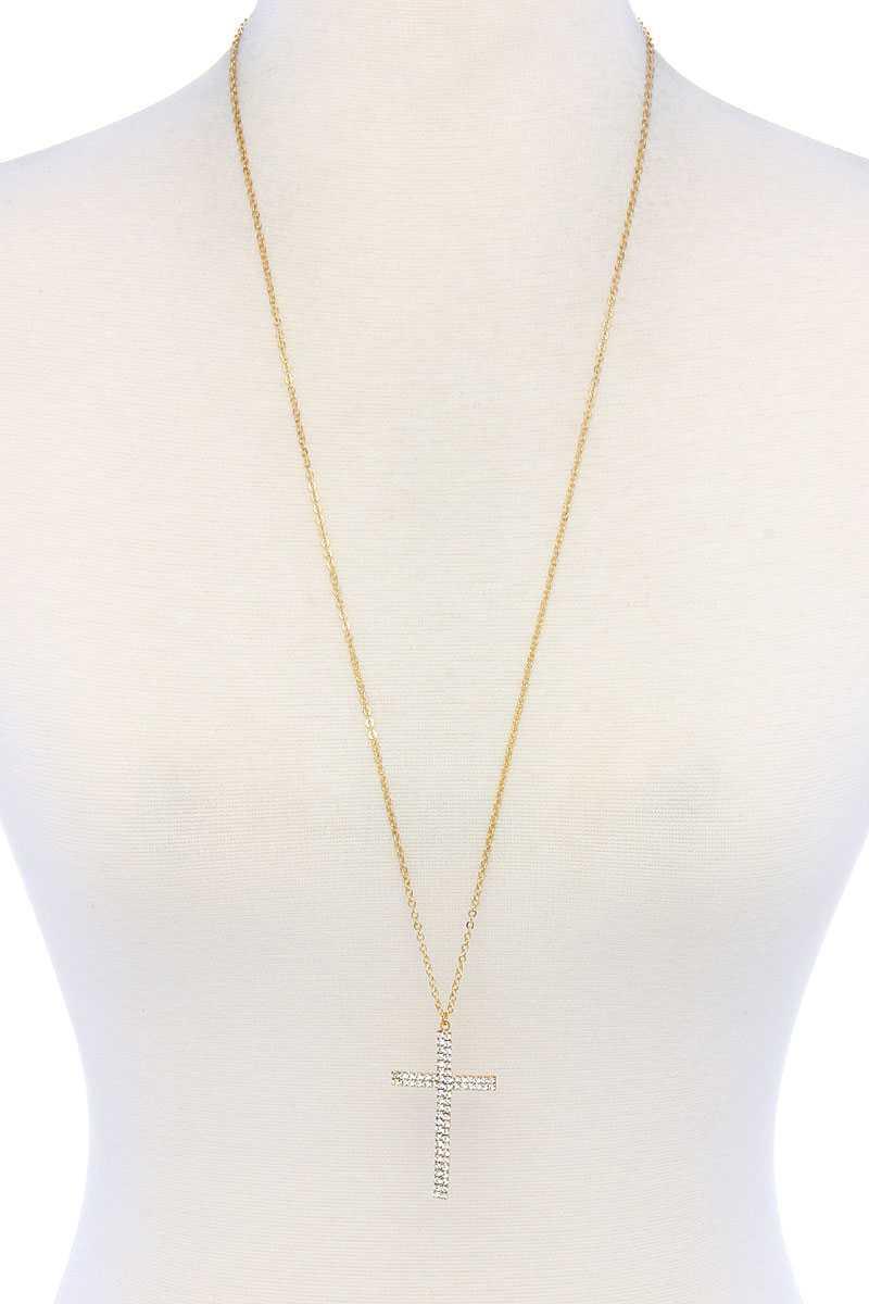 MODERN CHIC RHINESTONE CROSS NECKLACE