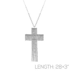 RHINESTONE 3IN CROSS PENDANT NECKLACE
