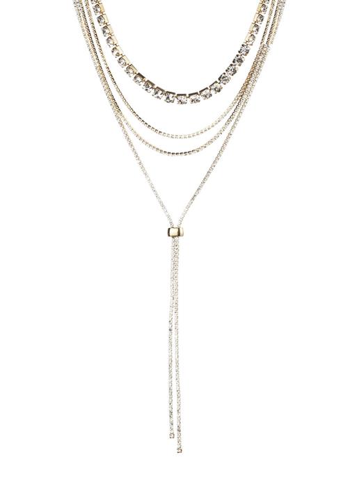 RHINESTONE 4 LAYERED Y NECK ADJUST NECKLACE