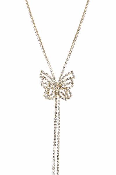 RHINESTONE BUTTERFLY LONG Y NECK NECKLACE