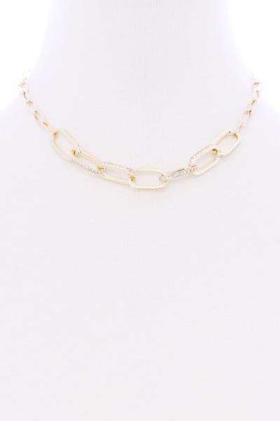 METAL CHAIN STONE SHORT NECKLACE