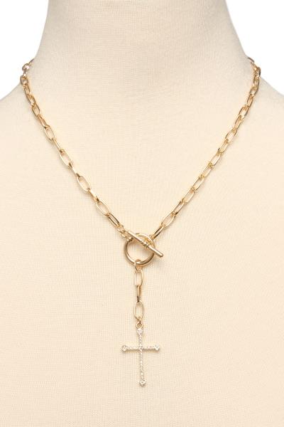 METAL CHAIN Y NECK CROSS PENDANT NECKLACE