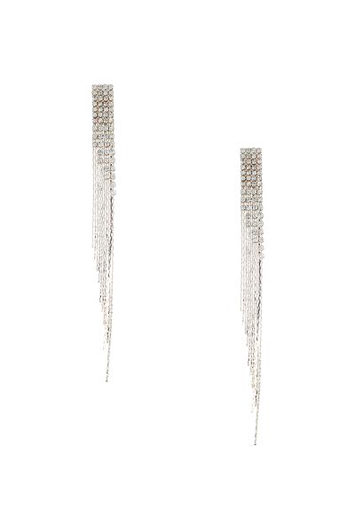 RHINESTONE SQUARE SHAPE CHAIN FRINGE EARRING