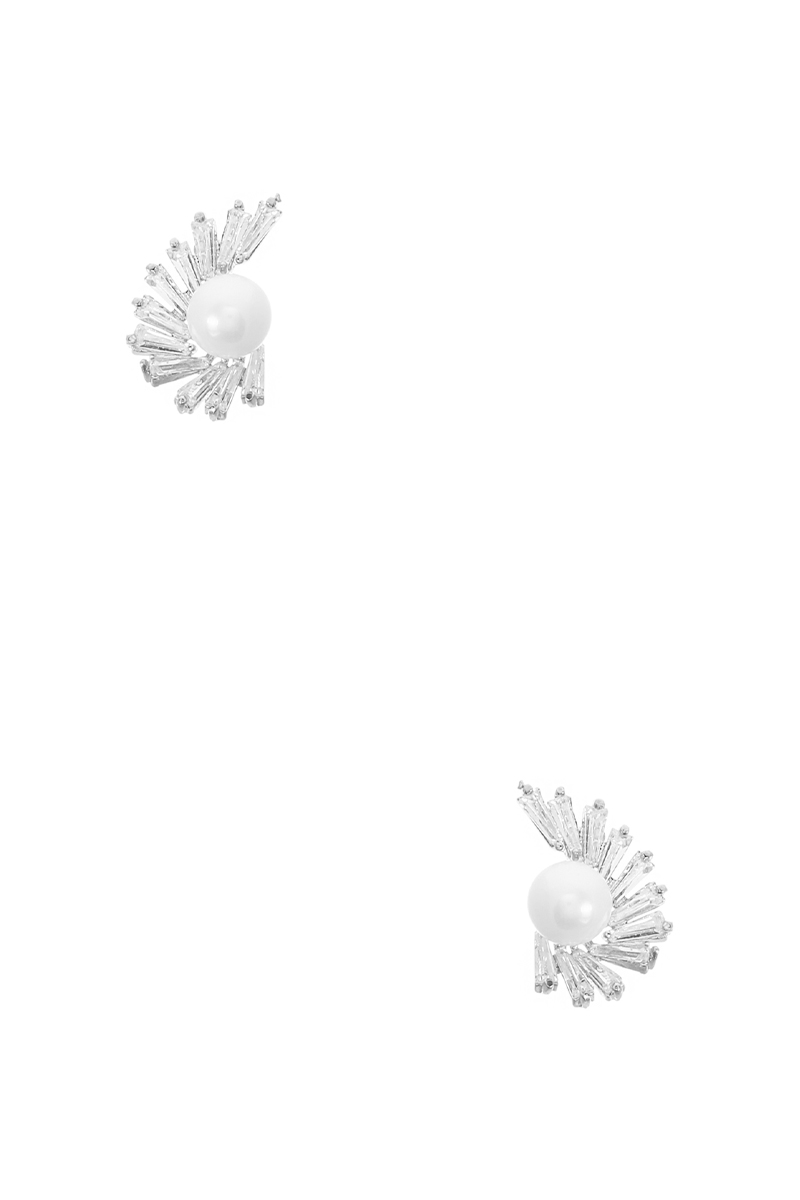 ORIGINAL CRYSTAL BAGUETTE PEARL STUD EARRING