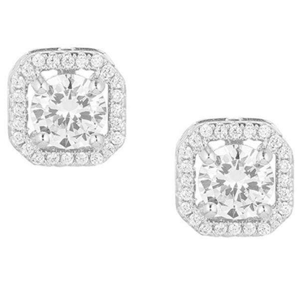 CUBIC ZIRCONIA SQUARE HALO STUD EARRING