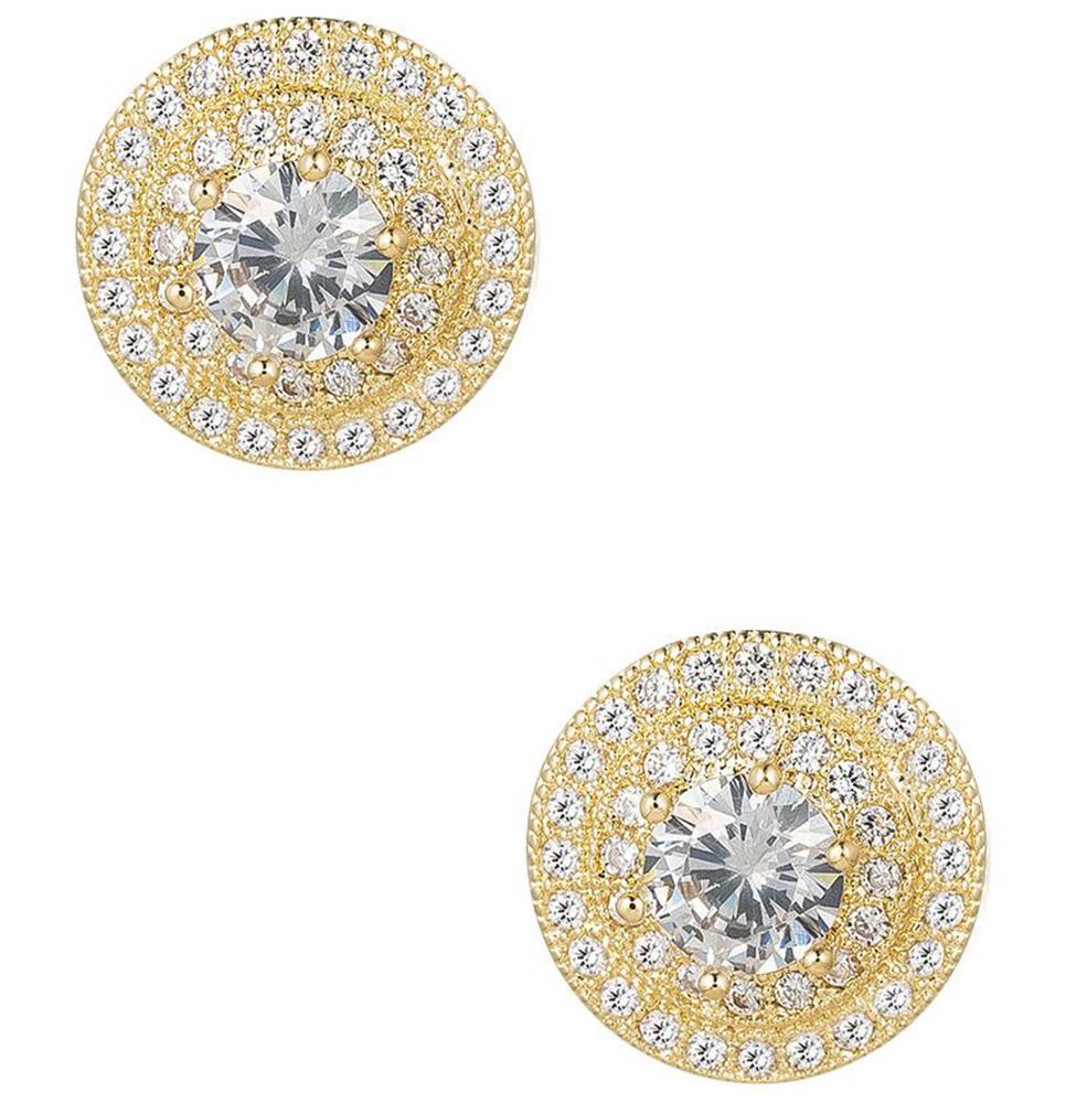 CUBIC ZIRCONIA DOUBLE ROUND FRAME EARRING