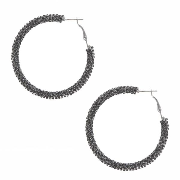 COLOR THICK RHINESTONE HOOP EARRING