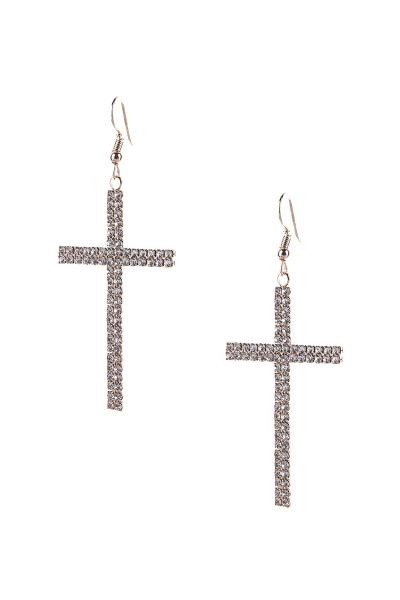 RHINESTONE CROSS FISH HOOP EARRING