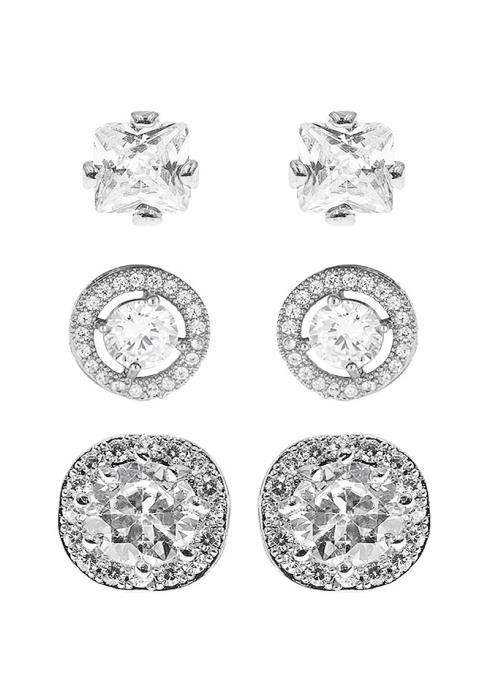 3 PC CRYSTAL RHINESTONE STUD EARRING SET