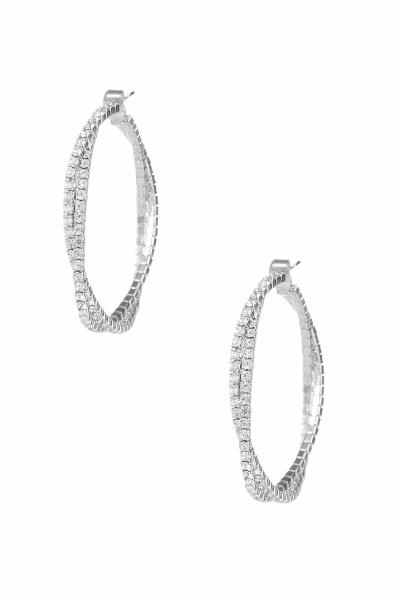 2 LINE TWIST RHINESTONE HOOP EARRING