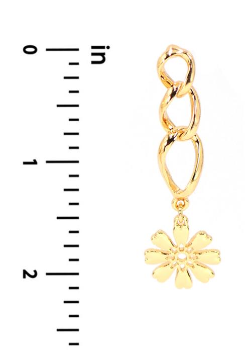 METAL DROP LINK CHAIN FLOWER DANGLE EARRING