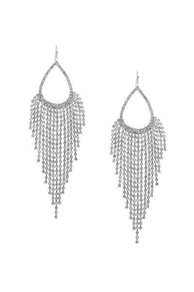 RHINESTONE TEARDROP FRINGE FISH HOOK EARRING