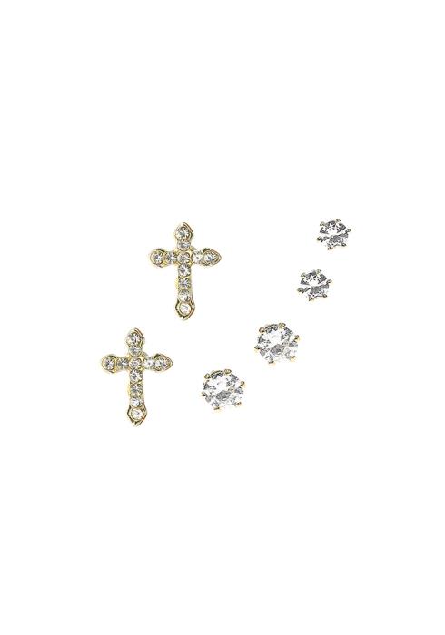 CRYSTAL CROSS 3 PAIR STUD EARRING SET