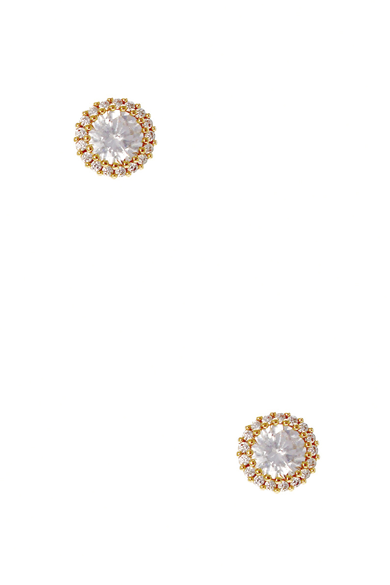 CUBIC ZIRCONIA ROUND SHAPE FRAMED STUD EARRING