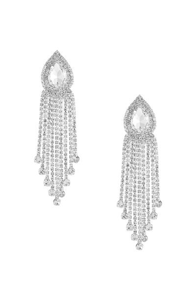 RHINESTONE TEARDROP TOP FRINGE EARRING