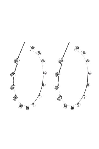 METAL LINE STUDDED STONE HOOP EARRING