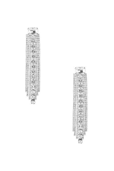 RHINESTONE RECTANGLE TOP FRINGE EARRING