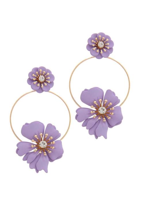 DOUBLE FLOWER CIRCLE POST DROP EARRING