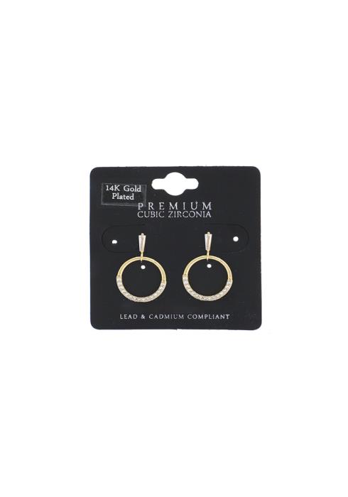 CUBIC ZIRCONIA HALF CIRCLE 14K GOLD PLATED EARRING