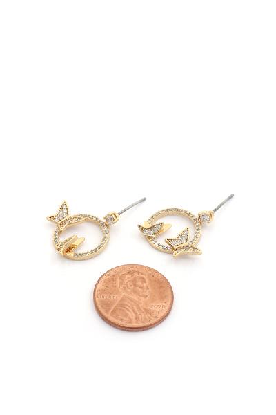 BUTTERFLY CIRCLE CUBIC ZIRCONIA 14K GOLD PLATED EARRING