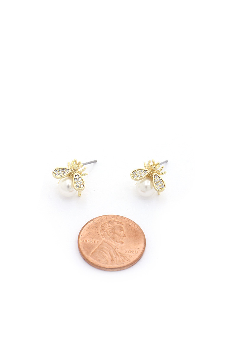 BEE PEARL CUBIC ZIRCONIA 14K GOLD PLATED EARRING