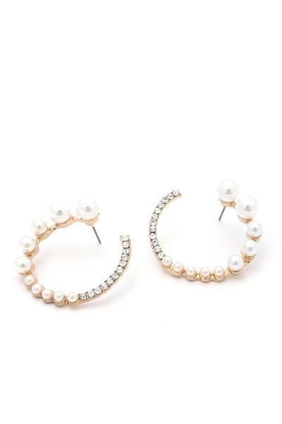 PEARL RHINESTONE OPEN CIRCLE DROP EARRING