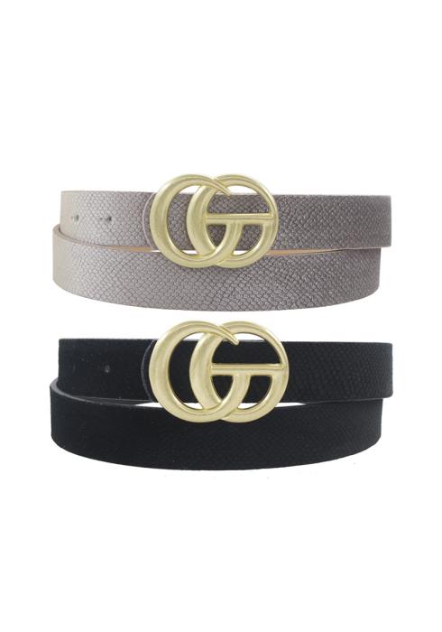 VELVET SNAKE2 EMBOSSED DUO BUCKLE BELT 2 PC SET