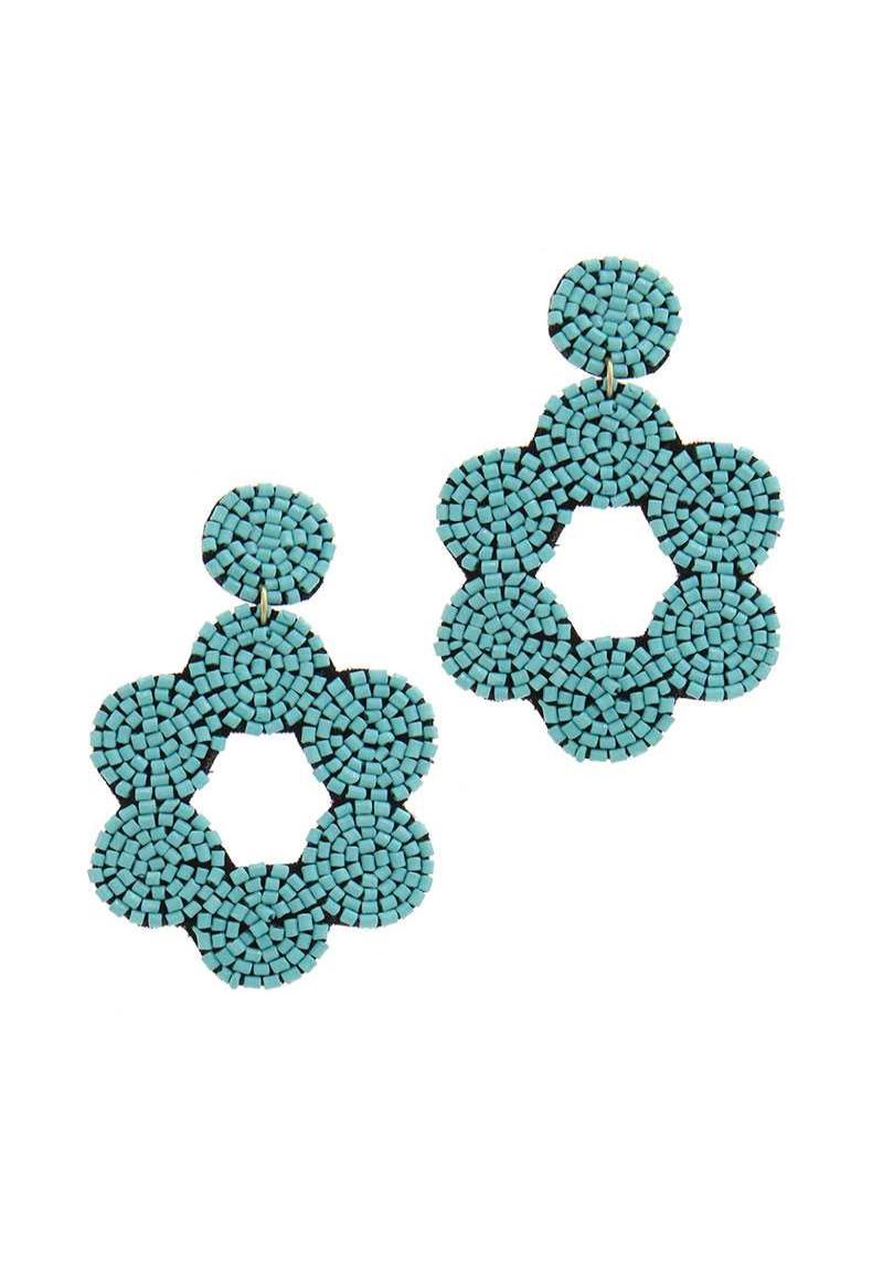 FLOWER SHAPE BEADED POST DROP EARRING