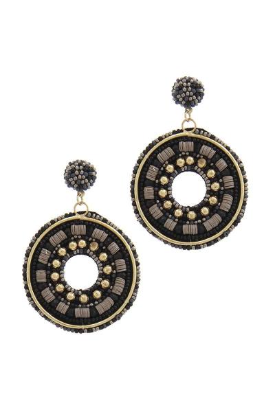 BEADED CIRCLE POST DROP EARRING