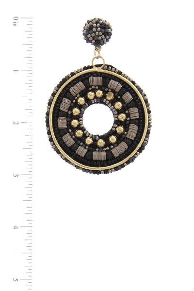 BEADED CIRCLE POST DROP EARRING