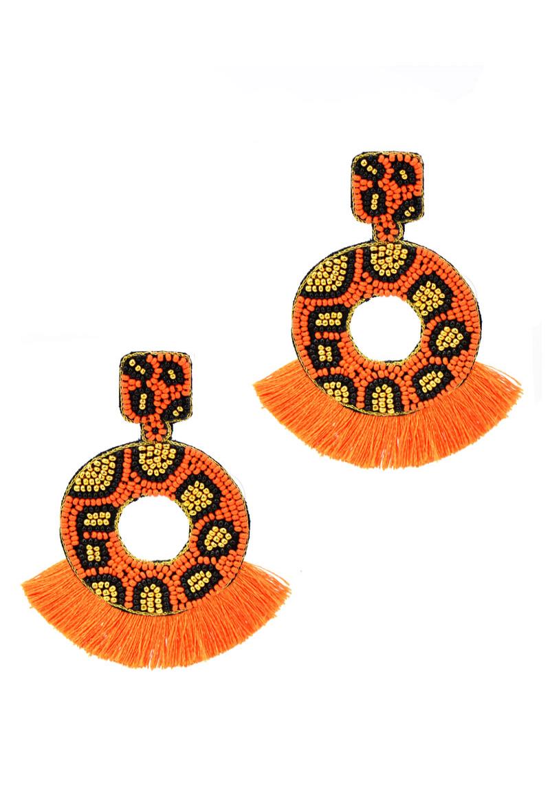 SEED BEAD LEOPARD TASSEL EARRING