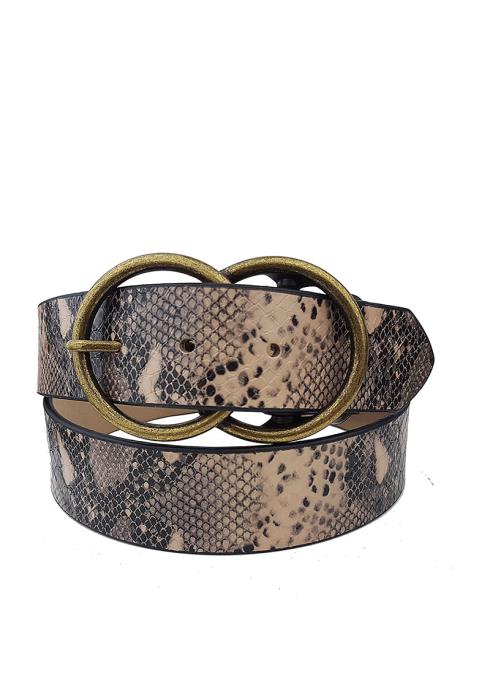 VEGAN LEATHER ANIMAL PRINT JEAN BELT WITH DOUBLE ROUND BUCKLE