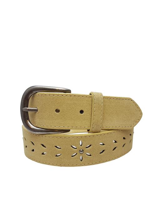 GENUINE SUEDE LEATHER BELT WITH LASER CUT FLORAL DESIGN