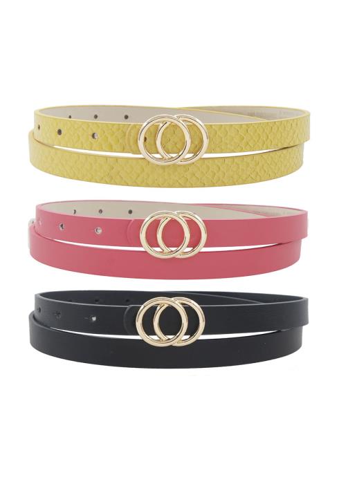 DOUBLE CIRCLE BUCKLE SKINNY SOLID TRIO BELT