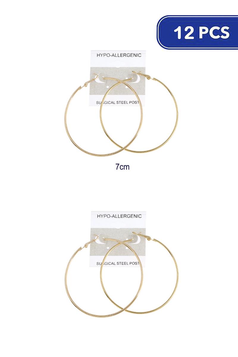 SURGICAL STEEL POST HYPO 70MM HOOP EARRING (12 UNITS)