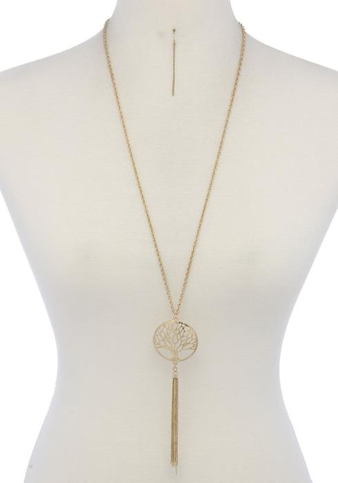 OAK TREE CHAIN TASSEL PENDANT NECKLACE