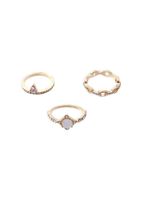 STONE METAL RING 3 PC SET