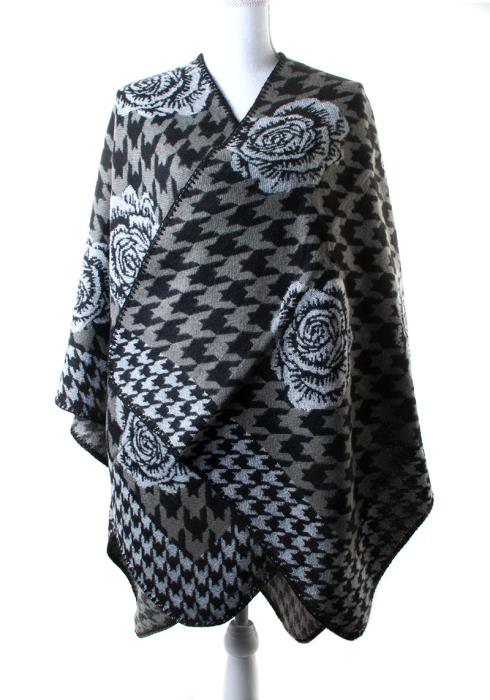 FLOWER HOUNDSTOOTH PONCHO